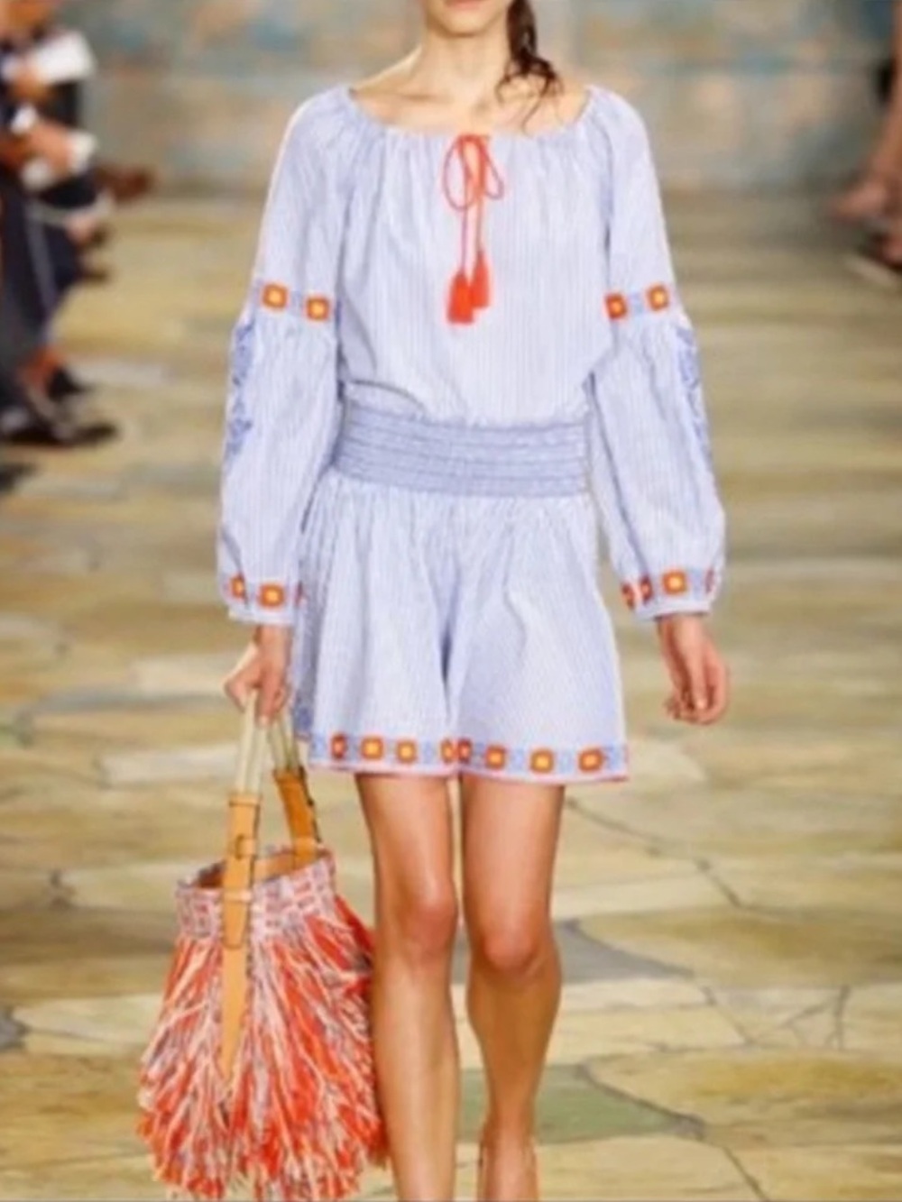 Tory Burch Embroidered Stripe 2 Piece Set Off Shoulder Top & Skirt Size S NWT